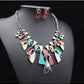 The big European and American fashion color alloy diamond necklace earrings set bride jewelry factory direct