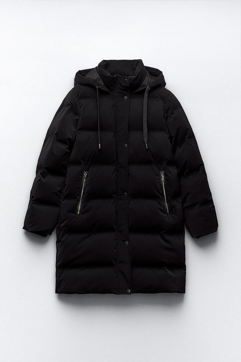 Veste en coton à capuche, coupe ajustée, amincissante et chaude, manteau long