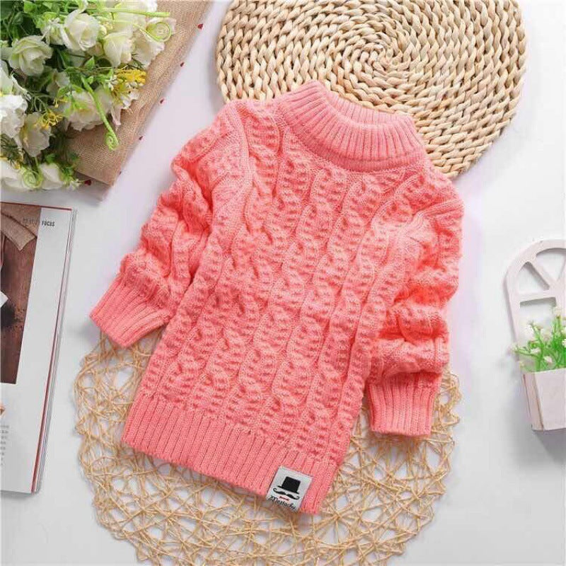 Chemise en tricot épais et pelucheux pour bébé et enfant, col rond, taille haute