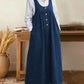 Loose Overalls Dress Casual U-neck Button Pockets Dresses Summer Spring Clothing