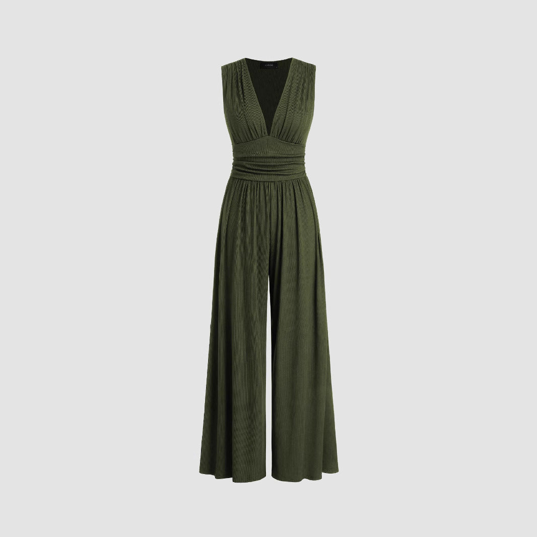 Sleeveless Knitted Jumpsuit Loose Wide-leg Pants