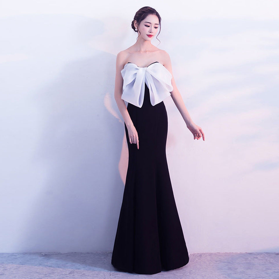 Female Solid Color Strapless Fish Tail Slimming Short Dress