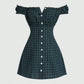 Women's New Arrival Plaid Printed Off-the-Shoulder Dress