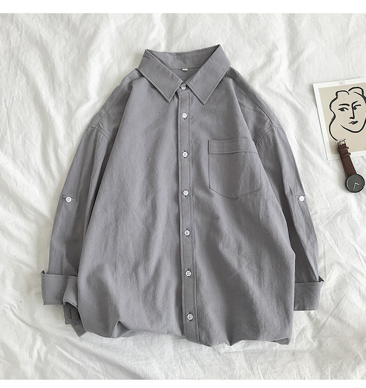 Fashionable Loose Plus Fat Plus Size White Handsome Shirt