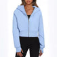 Sweat-shirt à capuche zippé décontracté en polaire, cardigan de sport tendance, hauts courts, vêtements pour femmes