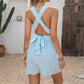 Striped Crossover Backless One-piece Shorts