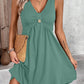 Womens Solid Color V-Neck Buttoned Short-Sleeve Dress