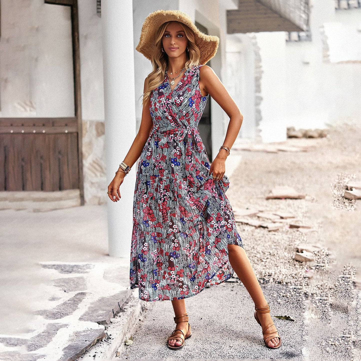 Fitted Waist Vest Dress Spring And Summer Leisure Vacation Style