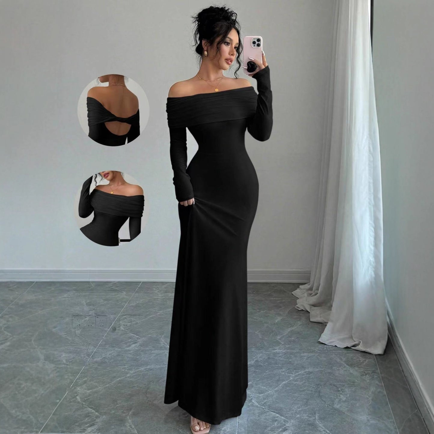 Women's Off-shoulder Fashion Slim Temperament Sheath Dress