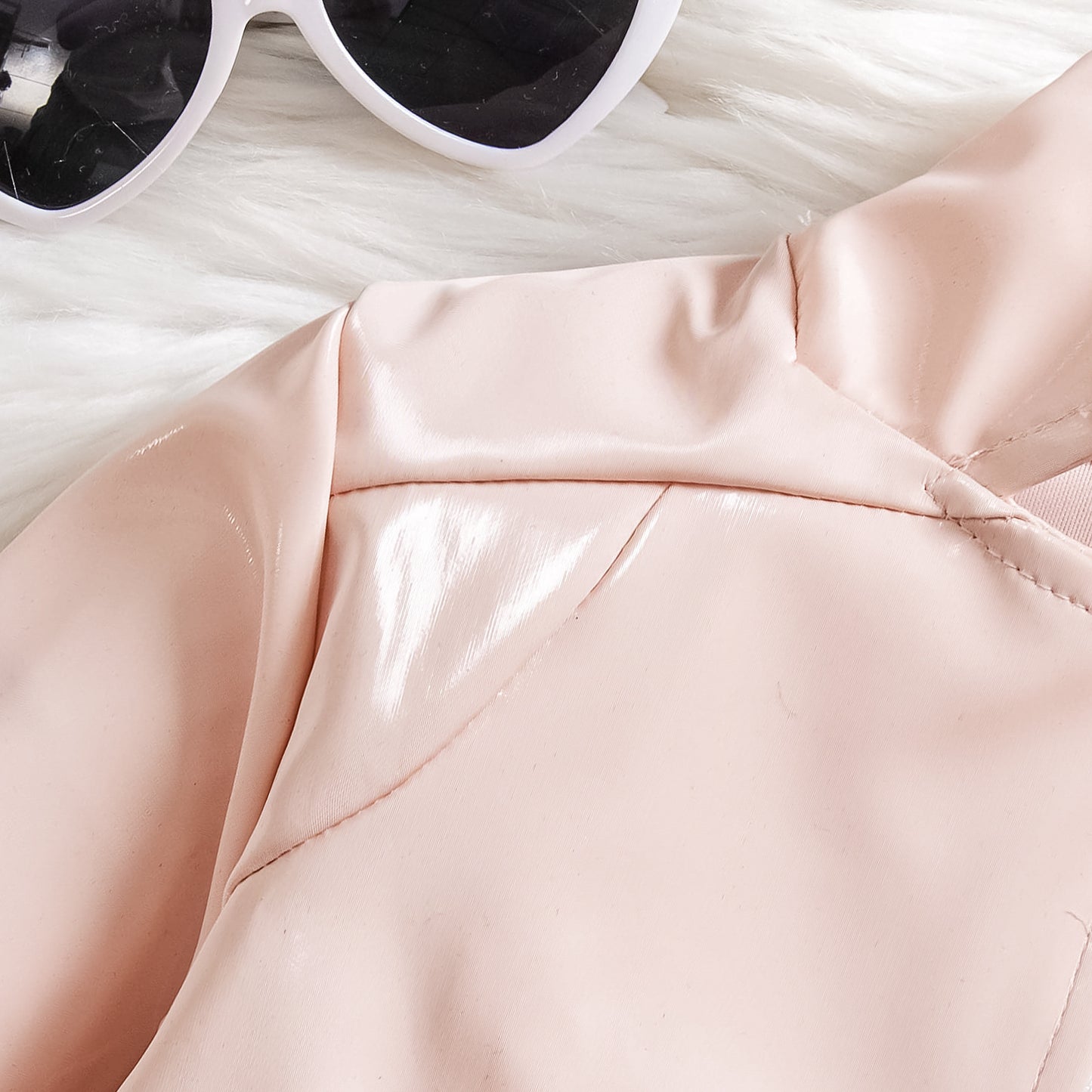 Notched Lapel Leather Jacket With Pleated Skirt Three-piece Set