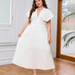 V-neck Bat Sleeve Slim-fit Pleated A- Line Dress