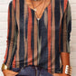 Women's Fashion Simple Loose Long Sleeve Striped V-Neck Bottom Shirt