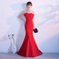 Female Solid Color Strapless Fish Tail Slimming Short Dress