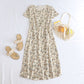 Printed Short-sleeve Waist-cinching Figure-flattering Dress For Petite Frames