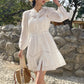 Robe blanche française à manches longues pour femme, style vacances