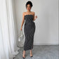 Women's Casual Striped Strapless Tube Top And Sheath Skirt Set