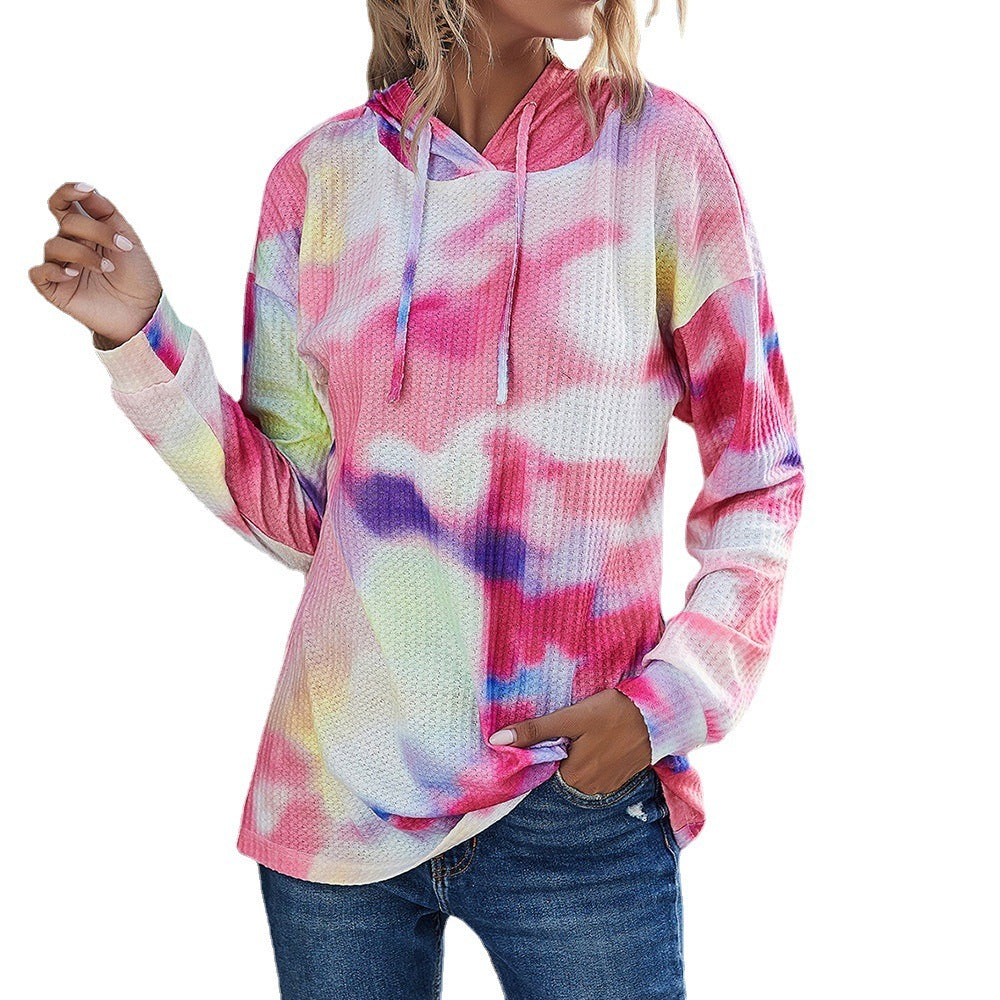Tie-dye Print Gradient Hood Women's Sweater Top