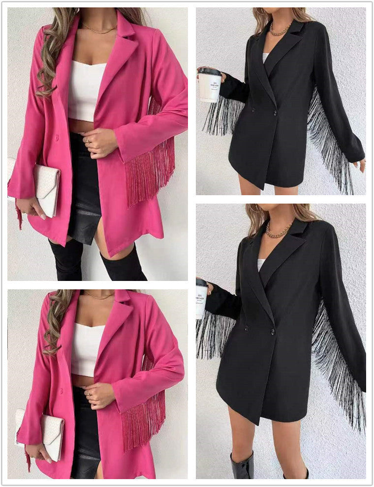 Costume droit décontracté à franges pour femme
