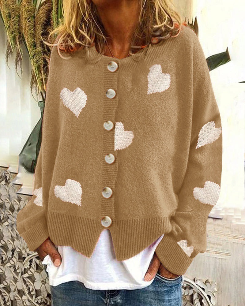 Pull cœur pour femme, cardigan simple boutonnage, manteau en tricot, vêtements d'extérieur