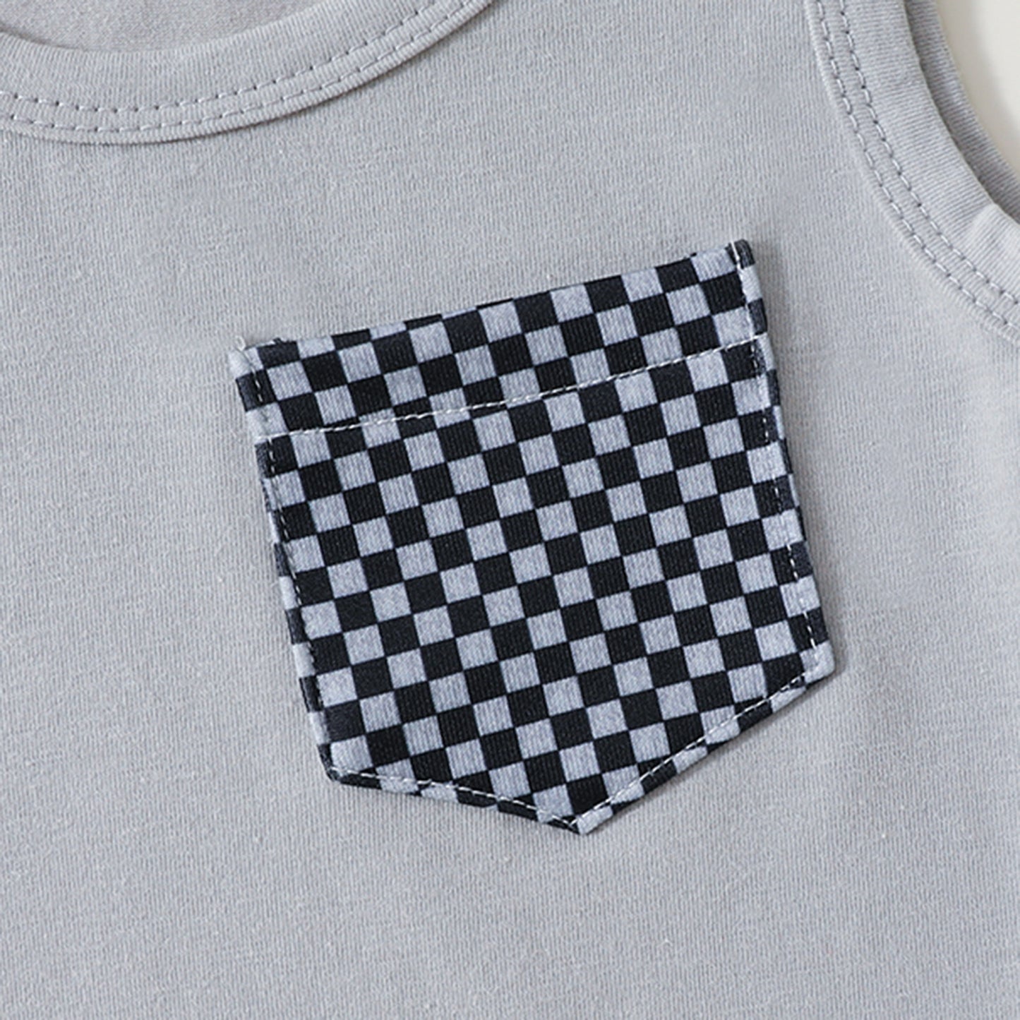 Sleeveless Top Plaid Printed Shorts Two-piece For Boys