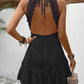 Female Solid Color Hollow Lace Patchwork Neck Tie Dress