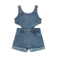 Girls' Two-color Sleeveless Cowboy Siamese Shorts