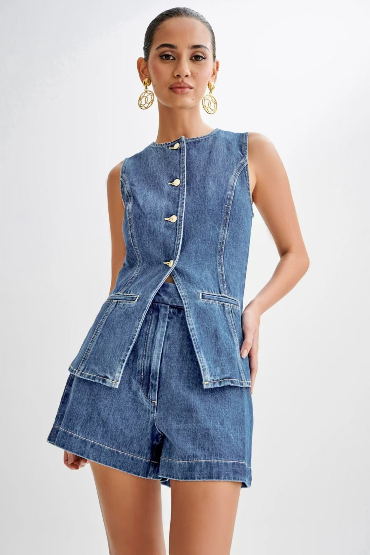 High Waisted Women's Suit Denim Shorts