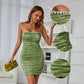 Pleated Off-shoulder Tube Top Hip Skirt Women's PU Leather Dress