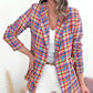 European And American Plaid Printed Long Sleeve Pocket Two Buttons Casual Suit Jacket