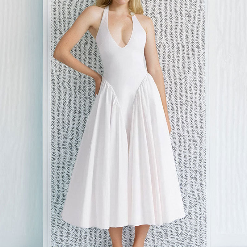 Women's Elegant V-neck White Party Dress