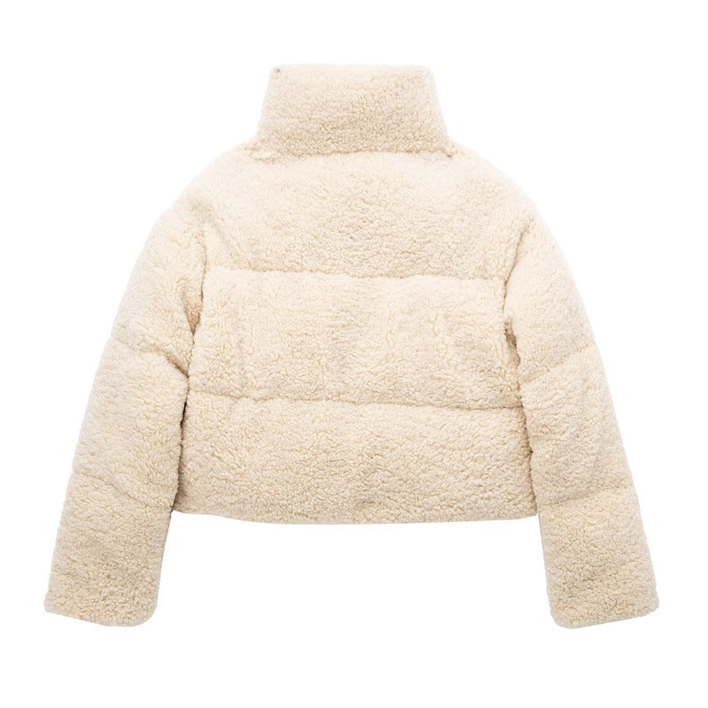 New Fashion Casual Stand Collar Long Sleeve Brushed Warm Cotton Suit Women