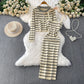 Elegant Striped Slip Dress And Knitted Cardigan Set