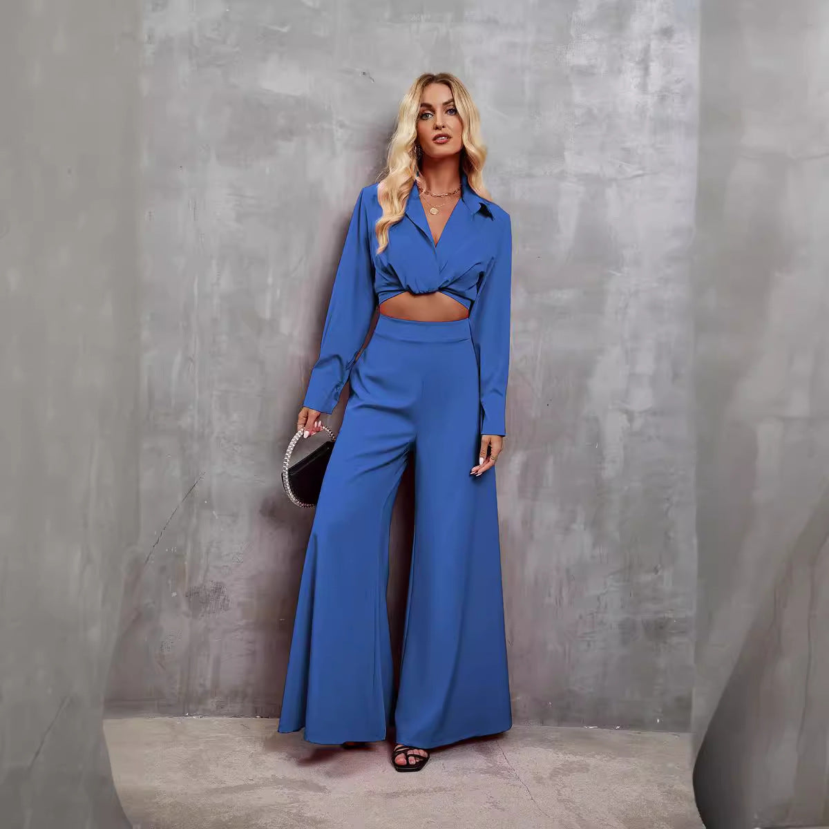 Costume deux pièces pour femme, pantalon long et large, tendance
