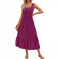 Women's Square Collar Pleated Sleeveless Dress