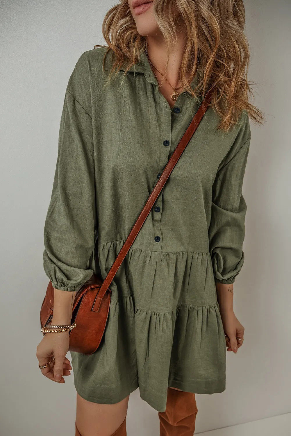 Robe à manches longues et coutures tendance pour femme, couleur unie