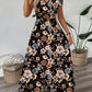 Printed V-neck Flared Sleeve Long Dress