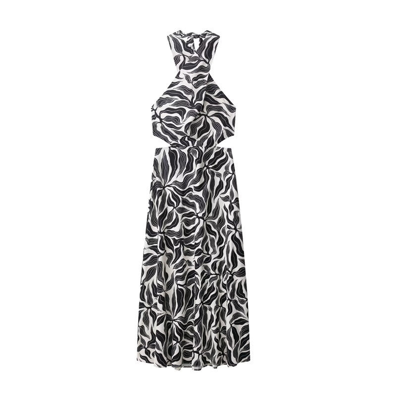 Linen Blended Hanging Collar Women's Dress