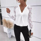 Women's Casual Lace Stitching Solid Color Top