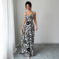Elegant Graceful Printed Suspender Long Dress Women's Dress
