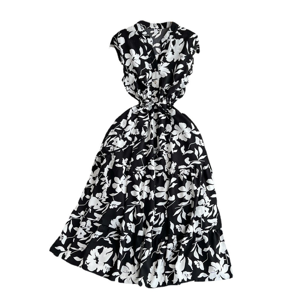 Elegant V-neck Printed Dress For Women