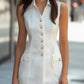 Simple Solid-Color Womens Single-Breasted Lapel Sleeveless Slim-Fit Dress