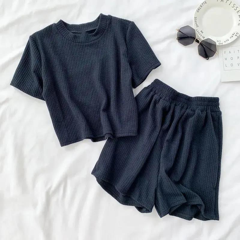 Women's Short-sleeved Student Three-piece Set Wide-leg Shorts