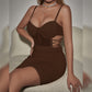 Womens Hollowed-Out Cross-Tie Underwire Fishbone Slimming Camisole Dress