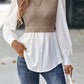 Women's New Round Neck Wavy Stripes Stitching Fashion Tops Temperament Blouse