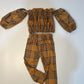Checker Trousers One Shoulder Long Sleeve Two-piece Set