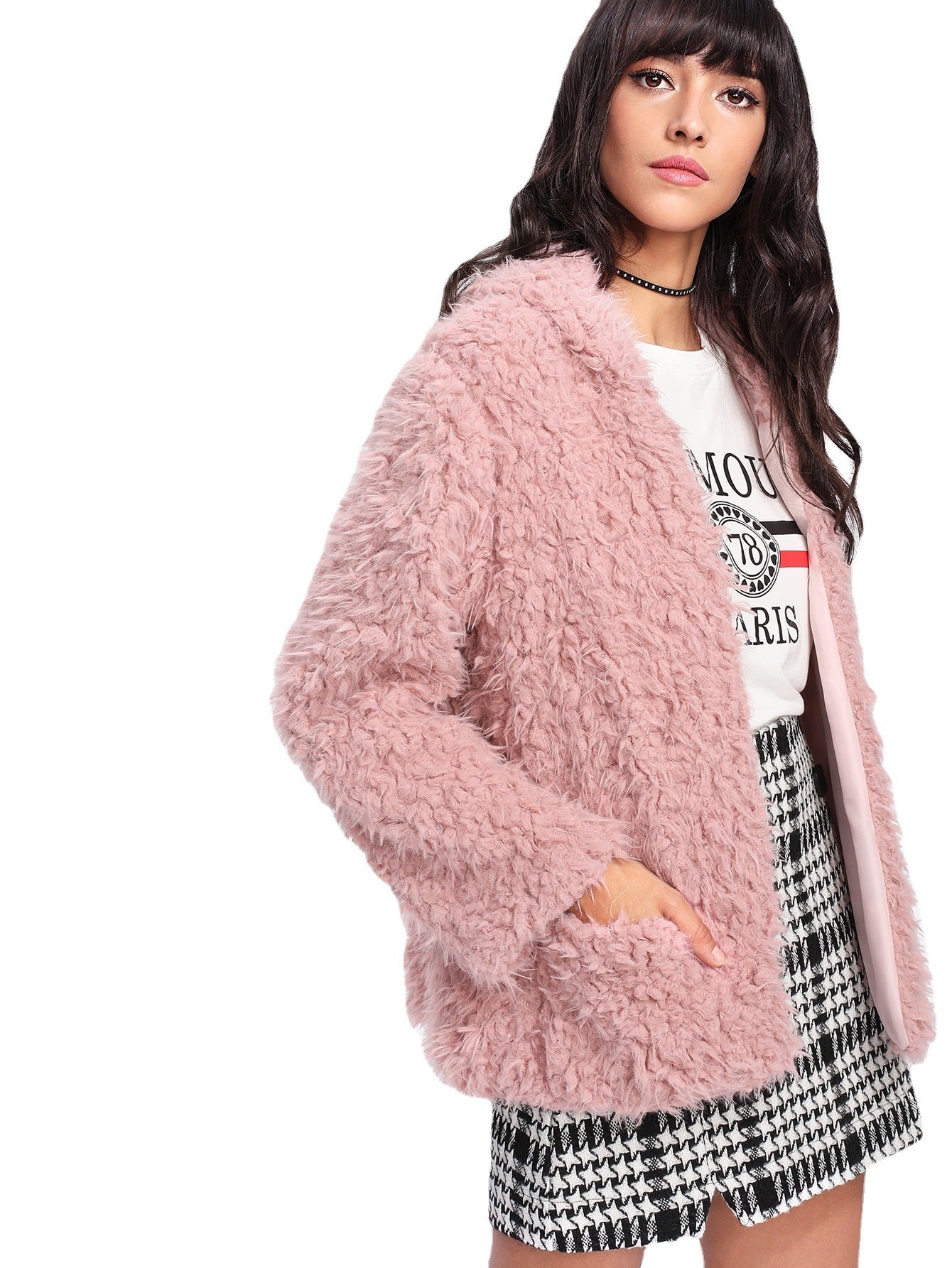 Manteau en peluche à capuche en laine d'agneau pour femme