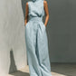 Casual Sleeveless Suit Summer Stand-up Collar Pullover Top And Loose Straight-leg Trousers Women's Clothing