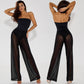 Fashion Wrap Breast Mesh Sheer Jumpsuit Trousers