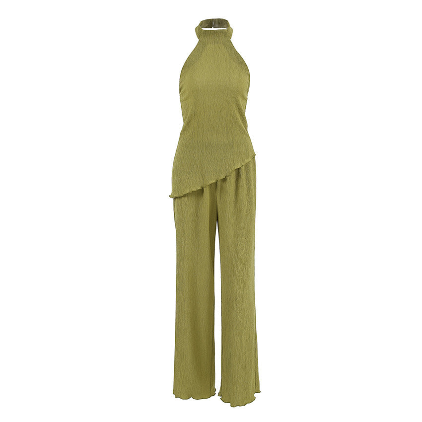 Sleeveless Halter Vest Wide-leg Pants Two-piece Set