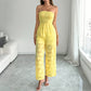 Sheer Yellow Sleeveless Tube Top And Straight-leg Pants For Women